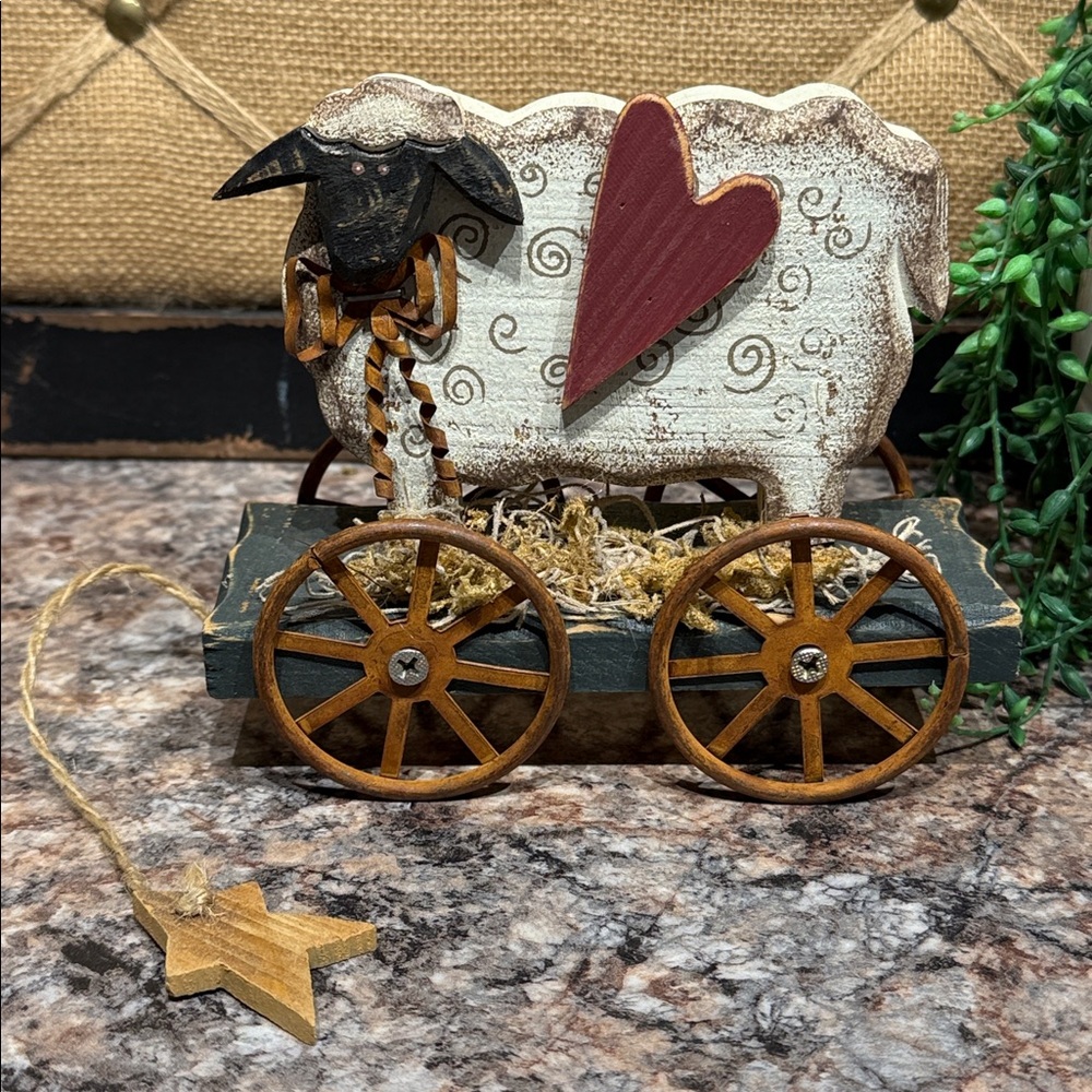 Primitive sheep pull toy decor